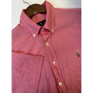 Polo Ralph Lauren Button Down Short Sleeve Red Shirt Plaid Cotton Mens L